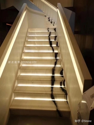 9/12/15mm πάχος LED φως ακολουθεί Πάντα Λευκή μαρμάρινη σκάλα με φυσική πέτρα
