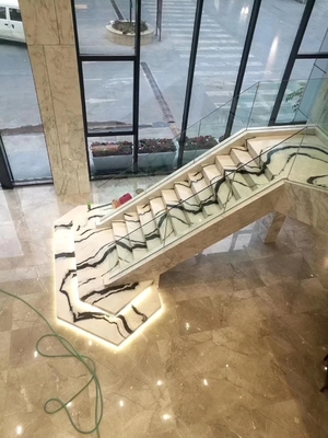 9/12/15mm πάχος LED φως ακολουθεί Πάντα Λευκή μαρμάρινη σκάλα με φυσική πέτρα