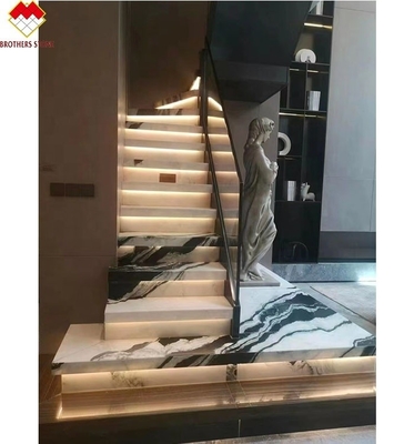 Σχεδιασμός σκάλας βίλας Κεραμίδες σκάλας από μαρμάρινο δολομίτη σε λευκό παντά με γυαλισμένη επιφάνεια