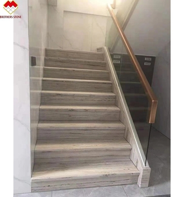 Ξύλινες φλέβες λευκή μαρμάρινη σκάλα με Led προσαρμοσμένο μέγεθος μαρμάρινη σκάλα βήμα πλακάκια με φως
