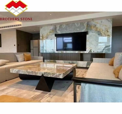 Σύγχρονο φως πίσω πράσινο ονύξ πέτρα πλάκα 30mm πάχος για γραφικό καθιστικό Jade τοίχος