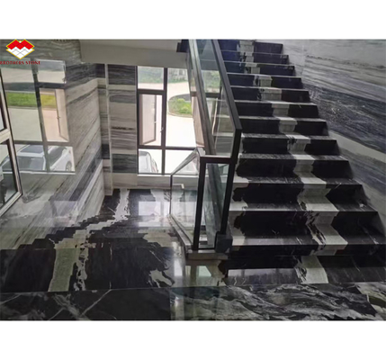 Σχεδιασμός σύγχρονης σκάλας από μαρμάρινο ασβέστιο με πολυτελή βραζιλιάνικη κοσμική μαύρη γρανίτη