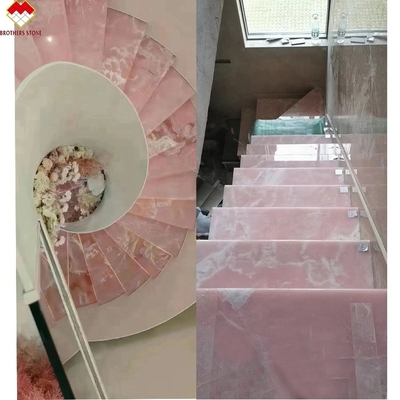 Πίσω φωτισμένα ροζ ονίξ πορσελάνη πλακάκια γεωμετρικού σχεδιασμού ανοιχτό ροζ ροζ πλάκες τραπεζών τιμή χονδρική διαφανή ροζ ονίξ σκάλες