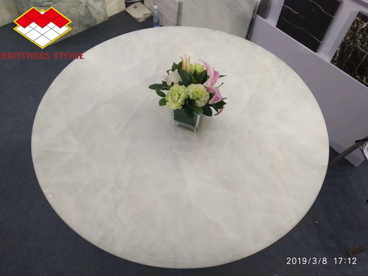 Άσπρες μαρμάρινες Onyx εποχής των παγετώνων αναδρομικά φωτισμένες ημι πολύτιμες πέτρινες επιτραπέζιες κορυφές Onyx