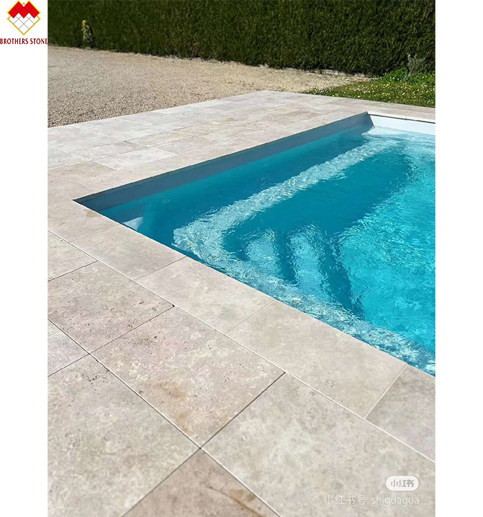 Σύγχρονο Στυλ Σχεδιασμού Φυσικό Ασημένιο Τραυρτινό Λίθο Ελεφαντόδοντο Κεραμίδιο για Πισίνα