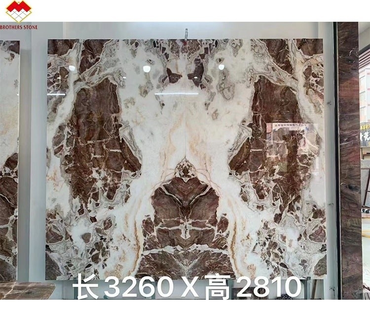 Διαφανής Αιμοπορτοκαλί κόκκινος ονίξ πέτρας με λευκές φλέβες CNF κόκκινες φλέβες ξύλου Μαρμάρινο τοίχωμα